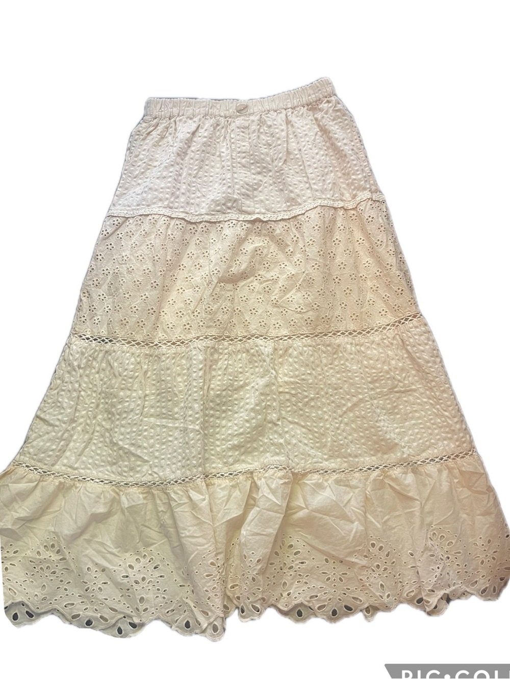 Zara Cream Eyelet Tiered Maxi Skirt